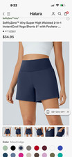 Halara SoftlyZero Airy 2-in-1 InstantCool High Waist Yoga Shorts Blue L