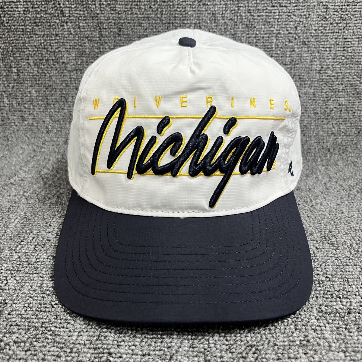 New '47 Brand Michigan Wolverines Snapback Hat White Ripstop Script Logo