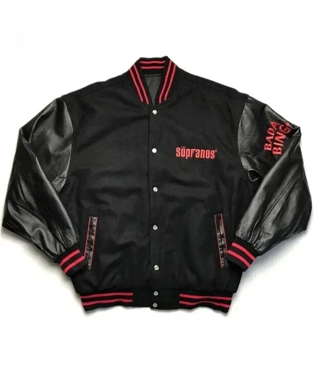 The Sopranos All Black Wool and Leather Varsity Letterman Jacket