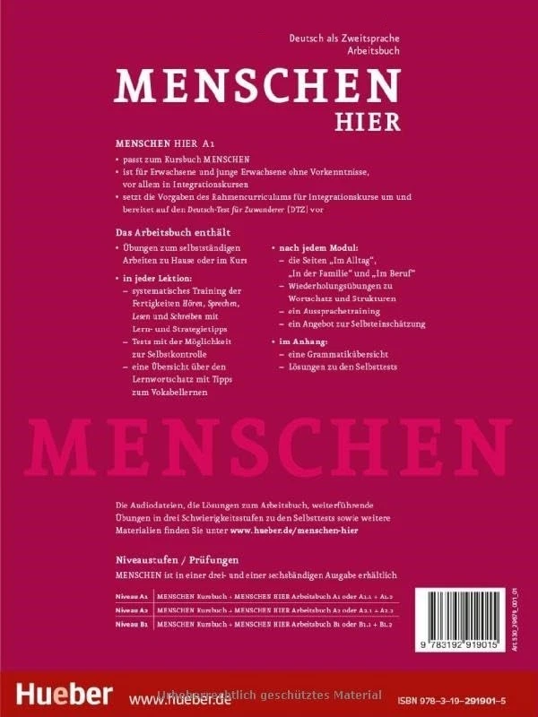 Hueber MENSCHEN HIER A1 Arbeitsbuch mit AUDIOS ONLINE 9783192919015 @ NEW - Image 2 of 2