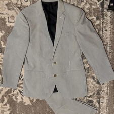 J.Crew Ludlow Seersucker Gray/White 2-Piece Suit Size 40R Blazer 34x34 Pants