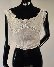 VICTORIAN 19TH C WHITE CAMISOLE TOP W FINE VALENCIENNES LACE INSERTION