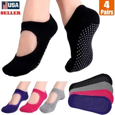 4x Pilates Socks with Grips Yoga Socks, Crew Non Slip Women for Workoutm, Barre