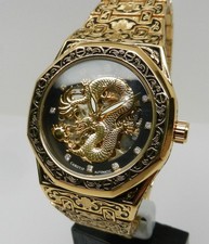 Men's Automatic Mechanical Dragon Skeleton Dial 40mm Exhibition Back Gold Watch