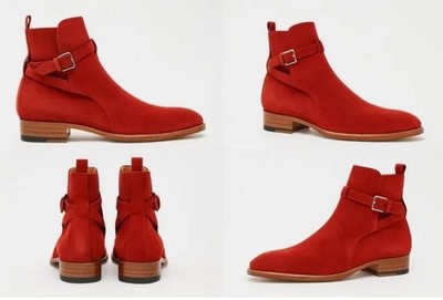Handgefertigte Jodhpur rot Wildleder Leder lässig Männer hoch um Knöchelriemen Männer Stiefel