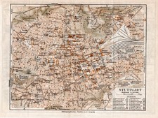 Stuttgart +Original 90 Jahre alter Stadtplan mit den Straßenbahnlinien+ Umgebung