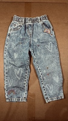 Next Boys Jeans 2 3 Years Denim Smiley Face Pattern Cargo Jogger Pants