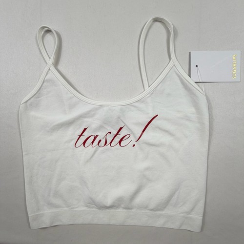 SugarLips White Crop Tank Top with Taste! Print