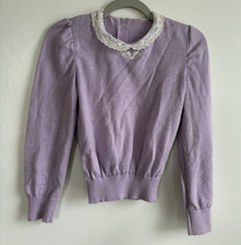 Vintage Winnie the Pooh Disney Purple Knit Lace Collar Pullover Sweater Girls 6X