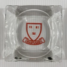 Square Harvard Ashtray Glass 3.5” X 3.5” Tobacciana Smoking Unbranded