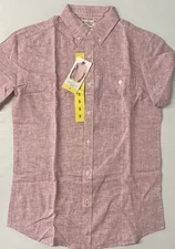 Weatherproof Vintage Men's Linen Blend Short Sleeve Woven Shirt RED Casual SMALL