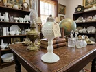 Vintage hobnail milk glass oil lamp