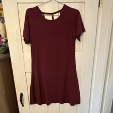 Women's Burgundy Strappy Back Short Sleeve Viscose T-Shirt Dress M