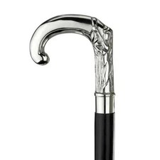 Men's Brass Designer Wooden Walking Stick Vintage SIlver Brass Handle Cane Gift