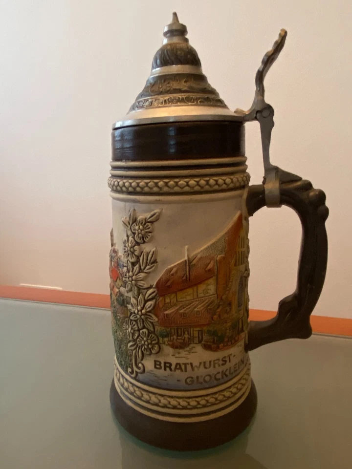 Boccale Birra in ceramica colorata coperchio in peltro - Nürnberg - SPED. GRATIS - Immagine 2 di 4