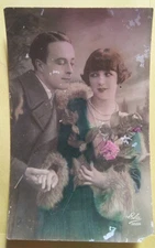 HAND COLORED REAL COUPLE PHOTOGRAPH VINTAGE POSTCARD MADE IN FRANCE #4