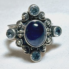 Vtg. Sterling Silver Navy Blue Sapphire Cabochon & Aquamarine Accent Stones Ring — photo 1