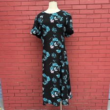 Carolina Bay Plus Womens Size 18 Floral Midi Dress Cottagecore Boho Black Blue