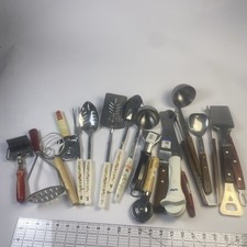 Lot of 19 Vintage/MCM Kitchen Utensils Stainless Steel Wood Aluminum BIG MIX