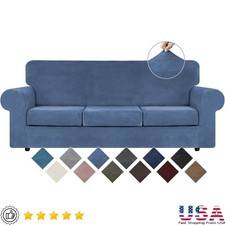 Velvet Sofa Cover Slipcover 3 Cushion Sofa Pet Hair Protection Stretchy Durable