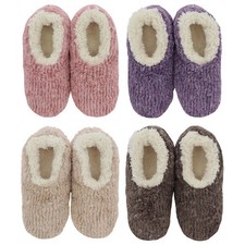 Snoozies Teddy Bear Fur Womens Slippers Sherpa Lining Multiple Colours