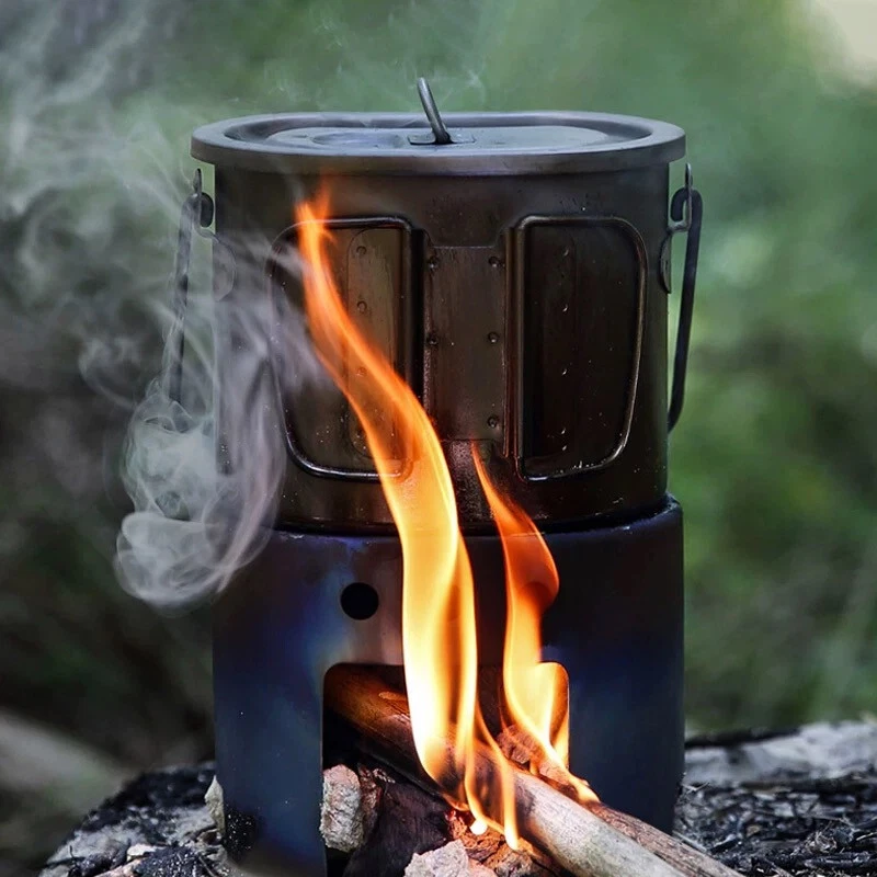 Pure Titanium Outdoor Wire Handle Cup Stove 2 Piece Set Camping Hiking Mess Kit - Image 3 of 4