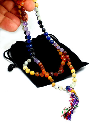 7 Chakra Edelstein Sorgenperlen Mala Gebetsperlen Gesundheit Glück Kristalle & Tasche