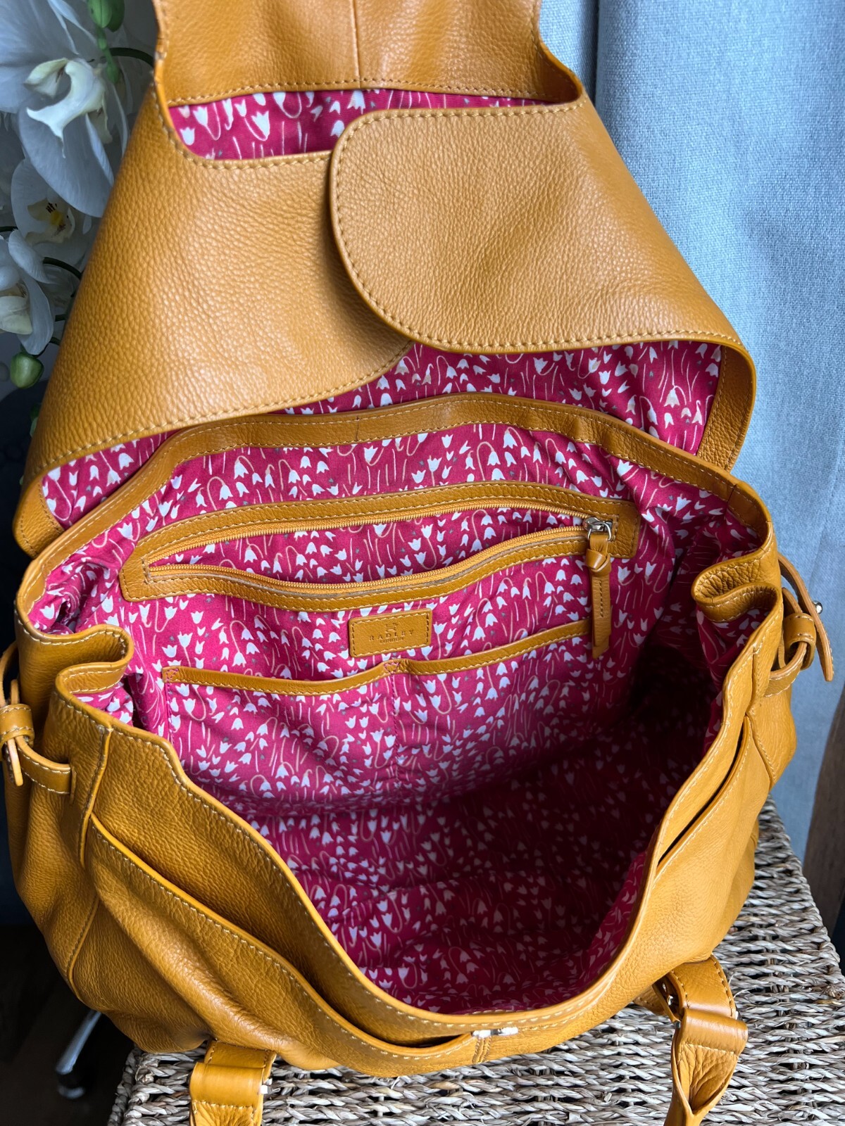 Radley Grosvenor Mustard Yellow Tan Large Shoulder Bag Handbag with Pink Lining eBay