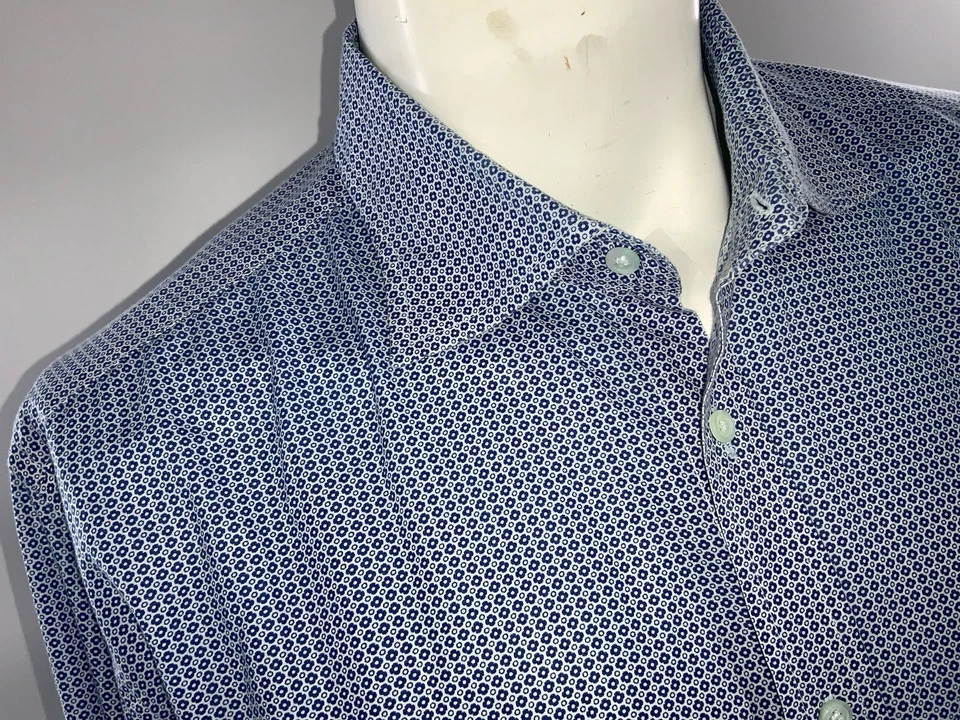 Camisa Paul Taylor Button XL masculina xadrez azul algodão elastano Itália YGI F2-415 - Imagem 3 de 4