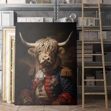 Highland Cow Aristocrat Portrait Funny Cow Animal Canvas Print Wall Art