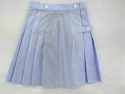 Girls R/K Blue & White Sear Sucker Kilt Uniform Skirt Reg. & plu Sizes 3 -18 1/2
