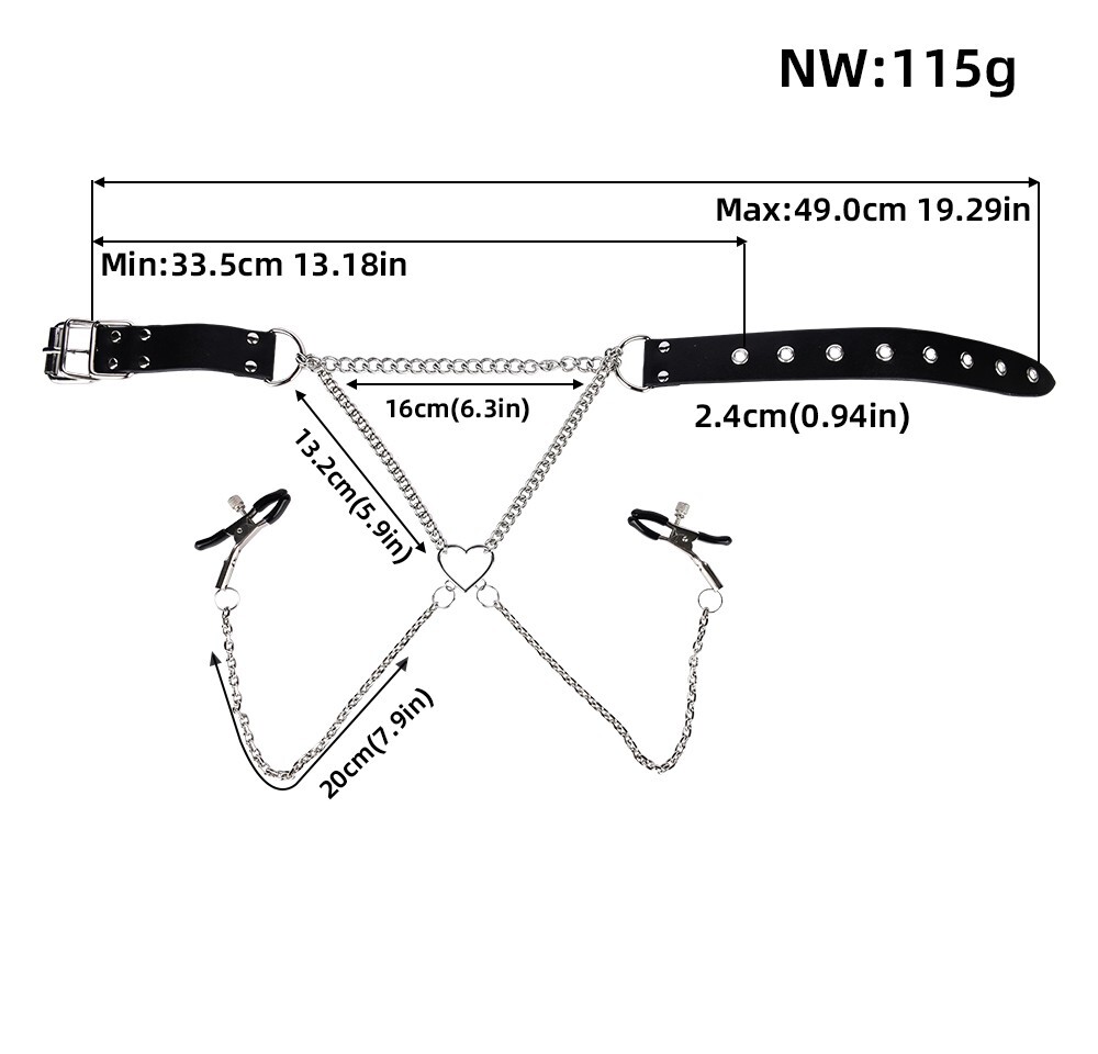 PU Leather Collar With Nipple Clamps SM Bondage Play  Flirt For Couples BDSM