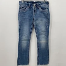 Vigoss Women's The Chelsea Slim Boot Jeans Distressed Light Blue Size 5/6