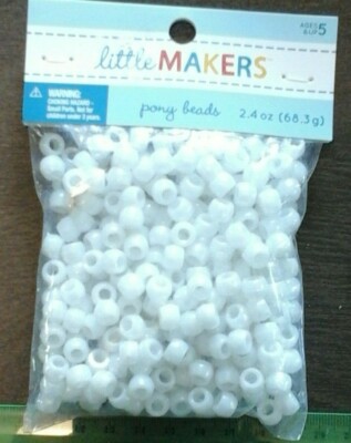 2 pkgs Little Makers 9mm White Iridescent Pony Beads
