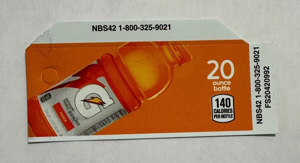 Orange Gatorade Vending Machine Flavor Strip 20oz For Vendo Dixie Narco