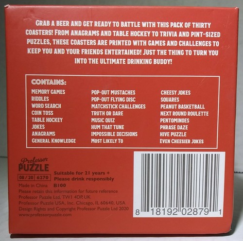 New PROFESSOR PUZZLE The Big Coaster Contest Game 30 Drink Coasters Age 21 & Up - Picture 5 of 8