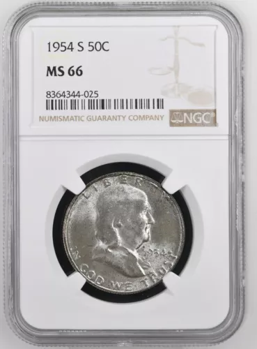 1954-S  FRANKLIN US Half Dollar,   MS66 by NGC,   an EXQUISITE looking coin!!!!