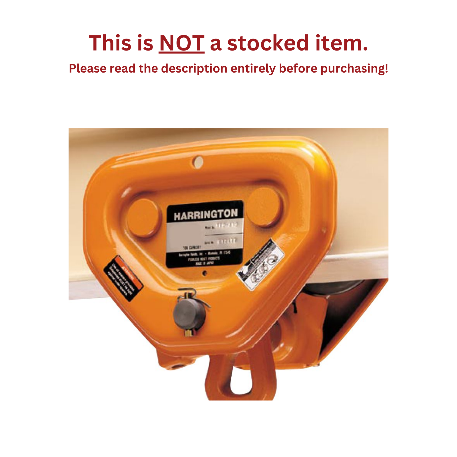 Harrington PT010 PT Series Compact Lightweight Push Trolley 1 Ton Load ...