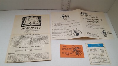 VTG MONOPOLY game rule lot Date 1935- 1951 Parker Brothers no playing board