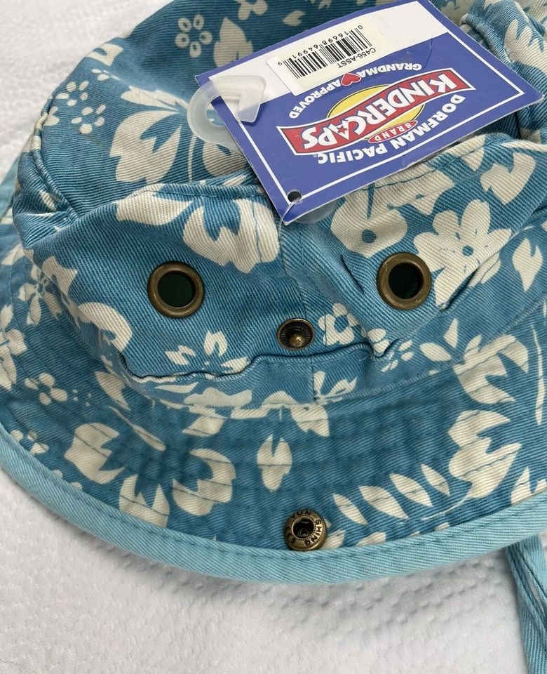 NUEVO Dorfman Pacific Kindercaps Sombrero/Gorra Cubo 4-6X Azul Blanco Hojas Lados a Presión Foto 4 de 4