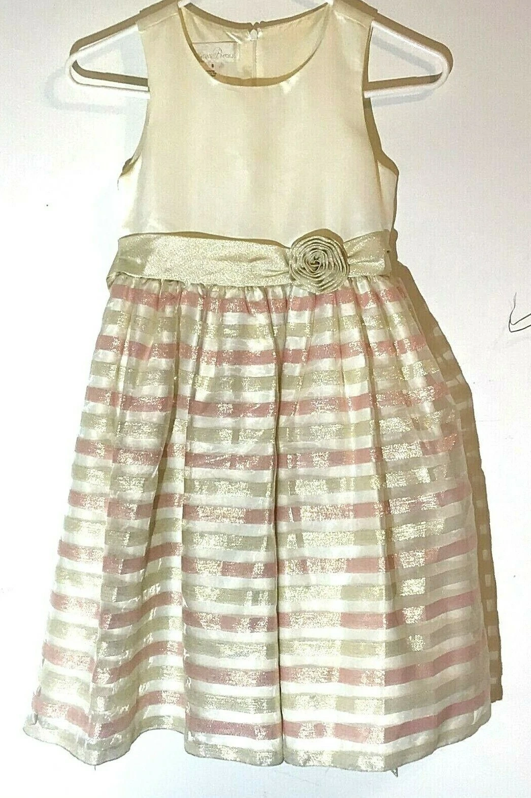 American Princes Drees Girls Ivory Pink & Gold Striped Size 8