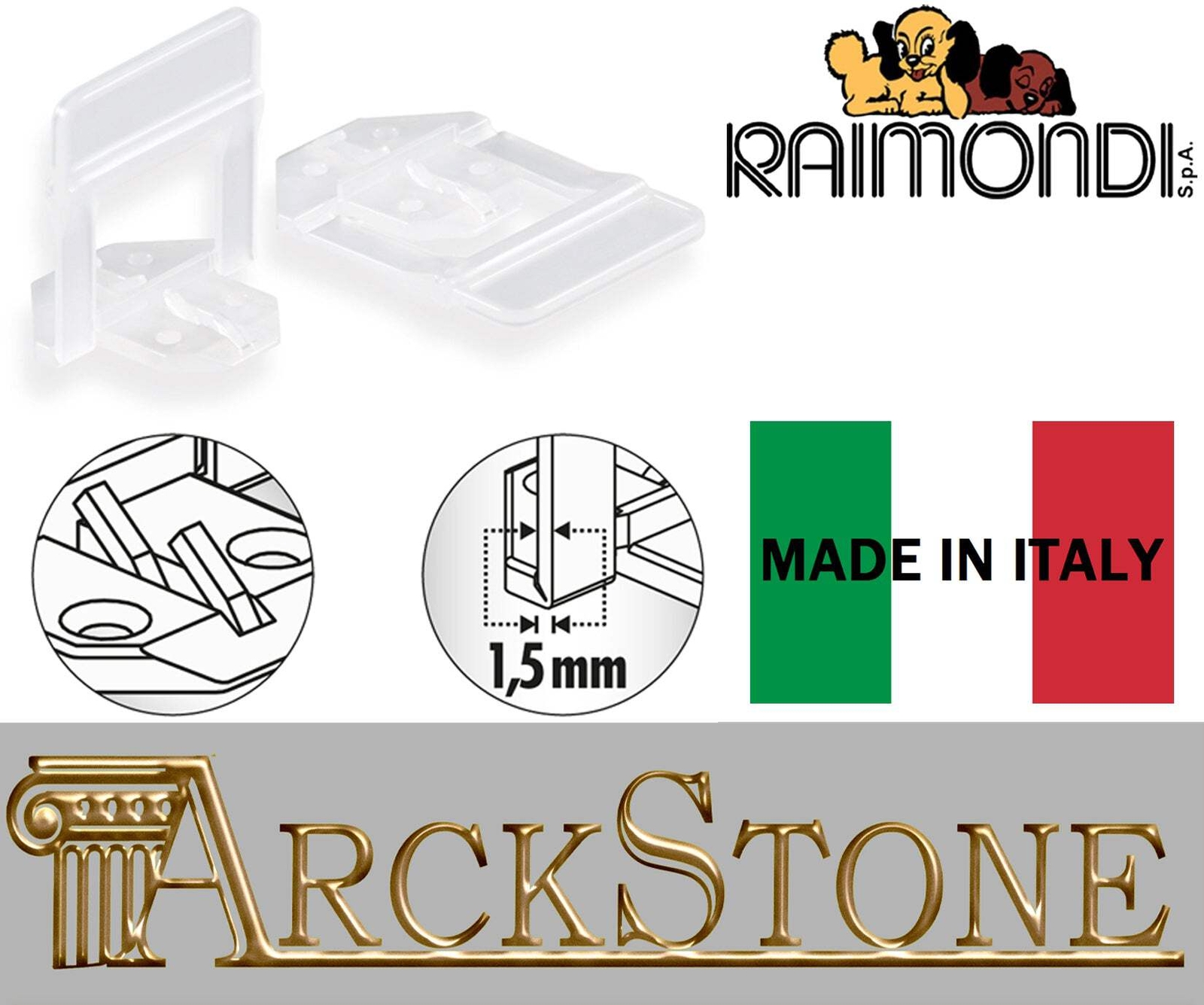 Raimondi Levelling System R.L.S. 3000 Basi 3D Fuga Piastrelle 1,5 Altezza 3-12mm