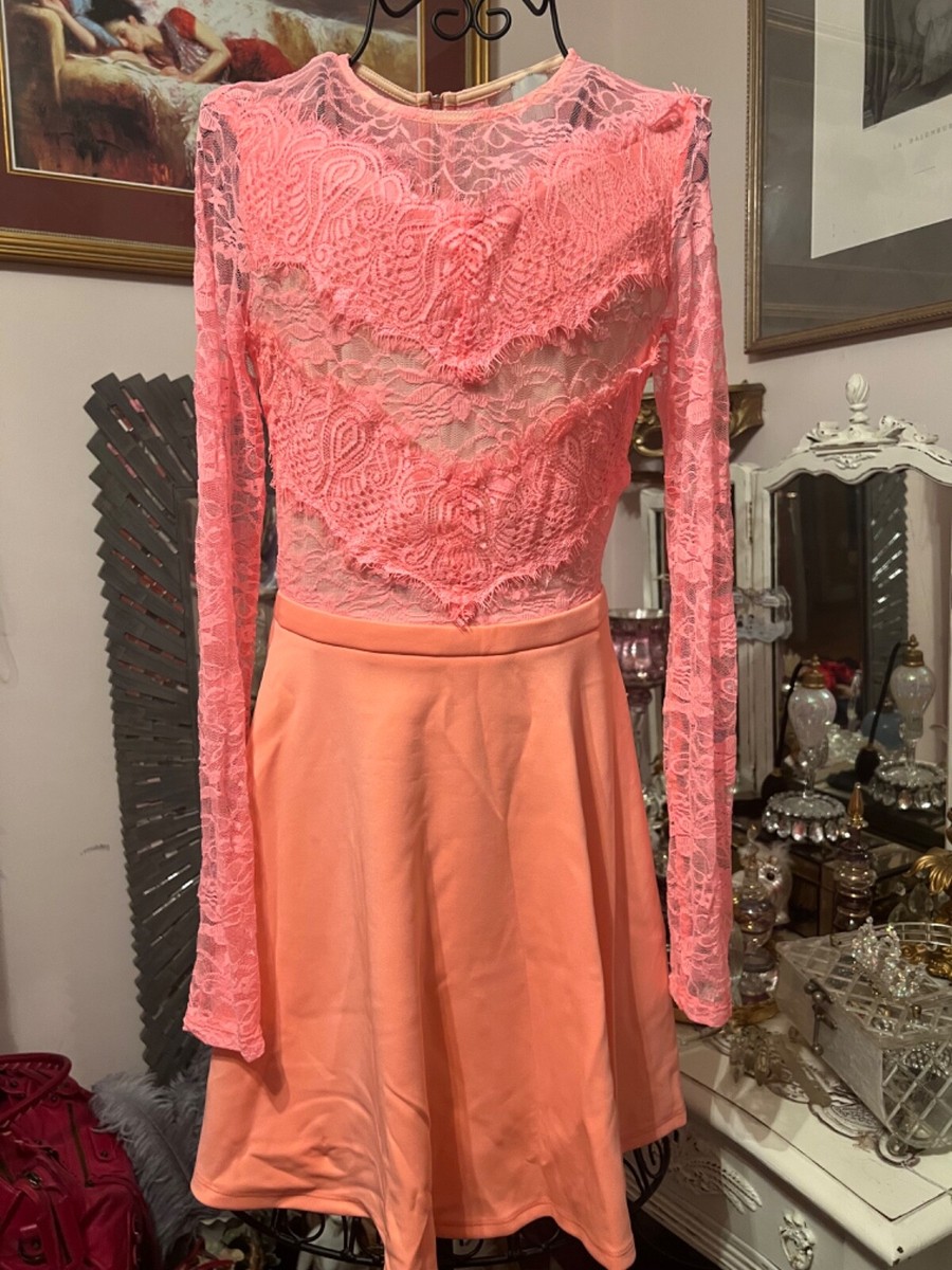 ASOS Coral Peach Lace Scuba Skater Dress Size 4 ASOS Coral Peach Lace Scuba Skater Dress Size 4