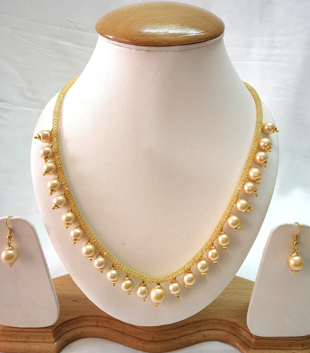 Indian Tradition Pearl Moti White color Set Necklace and