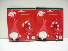 Quantity 2 Christmas House Gnome and Candy Cane Ornament Sets - NEW