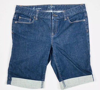 Ann Taylor Loft Mens Size Jean Shorts Cuffed Denim Modern Blue