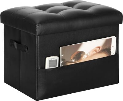 Storage Ottoman Foot Rest Stool with Thicker Foam Padded Seat. Foldable Leather 