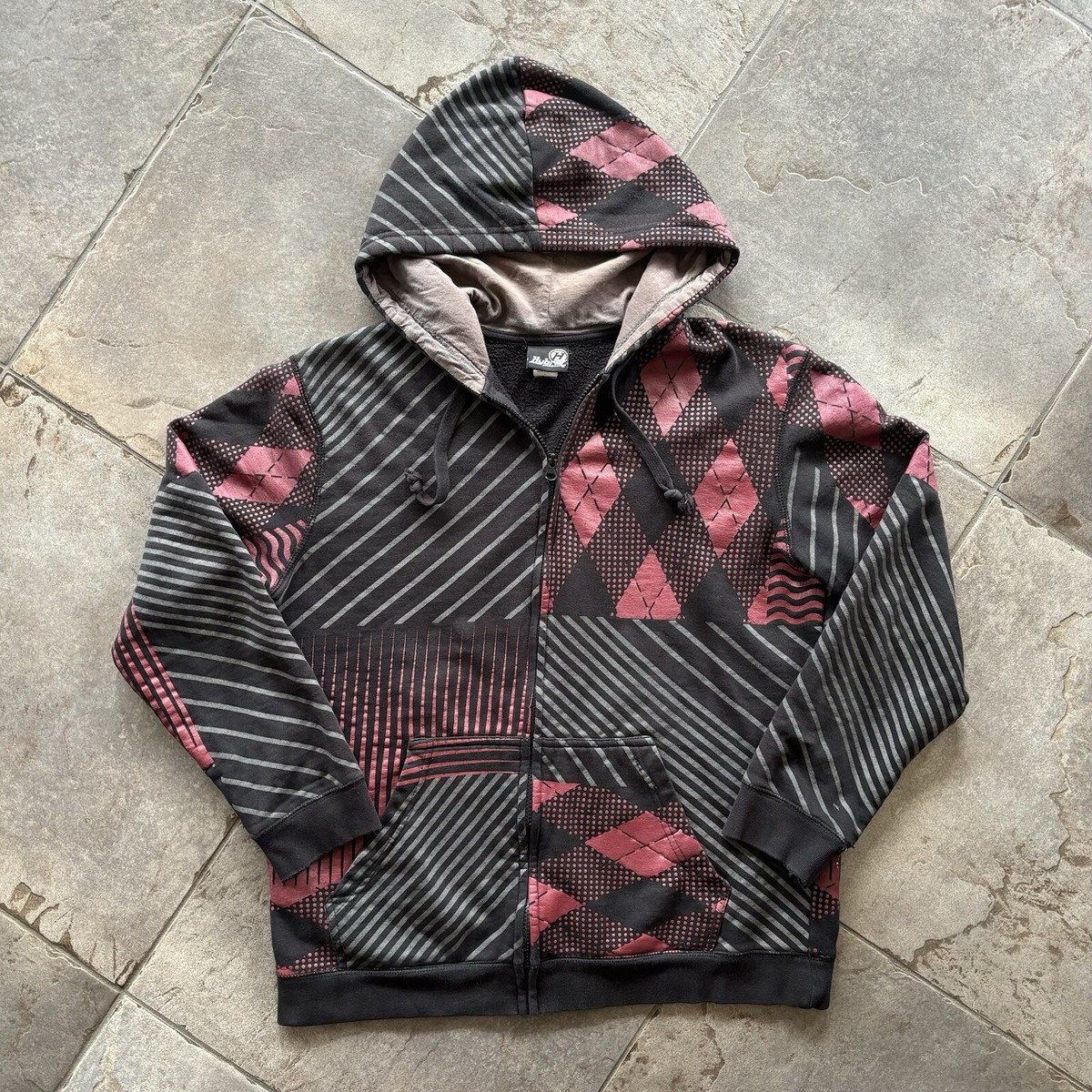 Y2K Hybrid Tees Geometric Full Zip Hoodie Sweatshirt Mens M