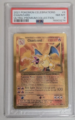 PSA 8 Gold Metal Charizard Pokemon Celebrations Ultra Premium Collection UPC #4