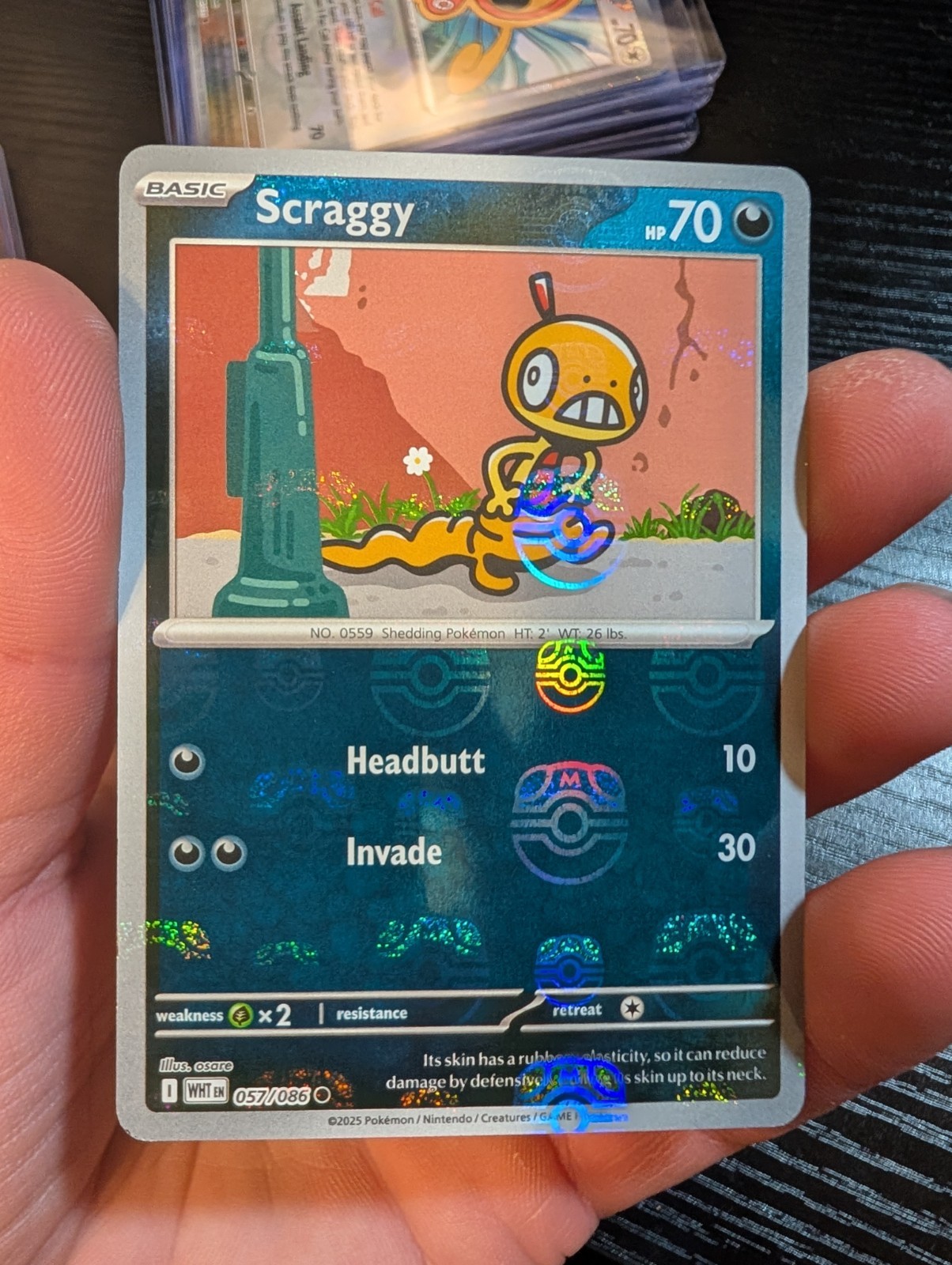 Scraggy (Master Ball Pattern) 057/086 - Sv: White Flare NM